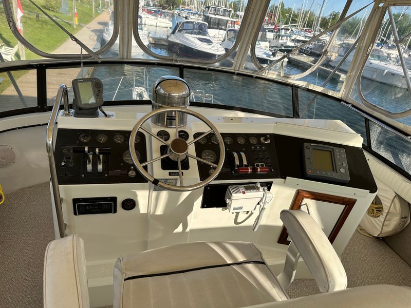 The helm and cockpit of the boat