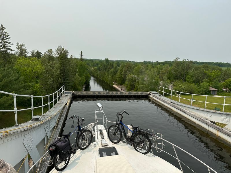 View from the bow heading through a lock